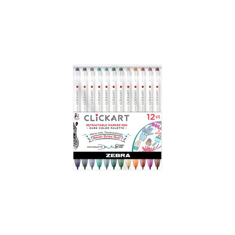 Zebra, Marker Set, Art & School, ClickArt, Retractable, 0.6mm, 12 color, Set, Dark, 774566